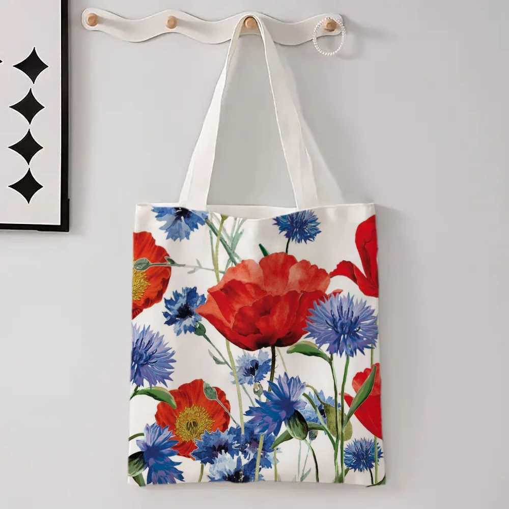 New Flower Printed Linen Bag For Women Versatile Shoulder Bag Lavender Various Small Flower Patterns Shopping Bag Z250224
