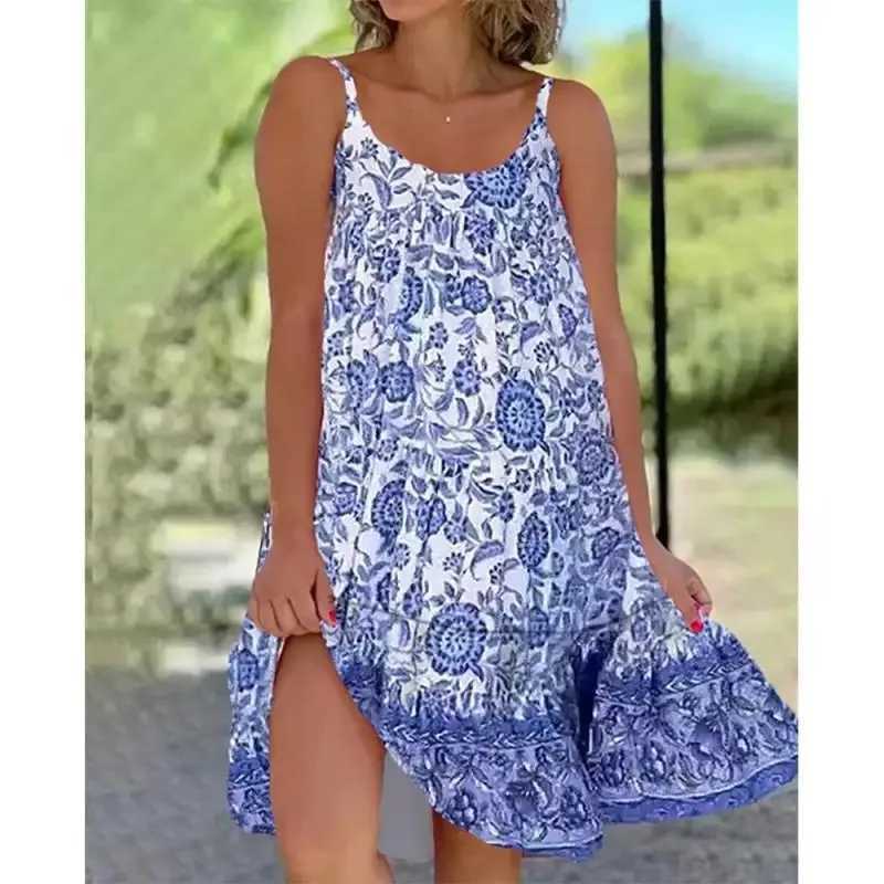 Women Floral Print Dress Featuring Casual Sexy Spaghetti Strap Party A-Line Sveless Mini Dresses Fe Loose Beach SundressXJ250224