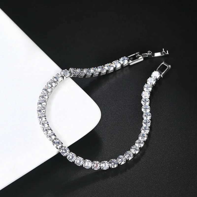 Luxury Hiphop and Out 4mm Cubic Zirconia Crystal Tennis Bracelets For Women Men Gold Color Silver Color Bracelet Chain JewelryXJ250225