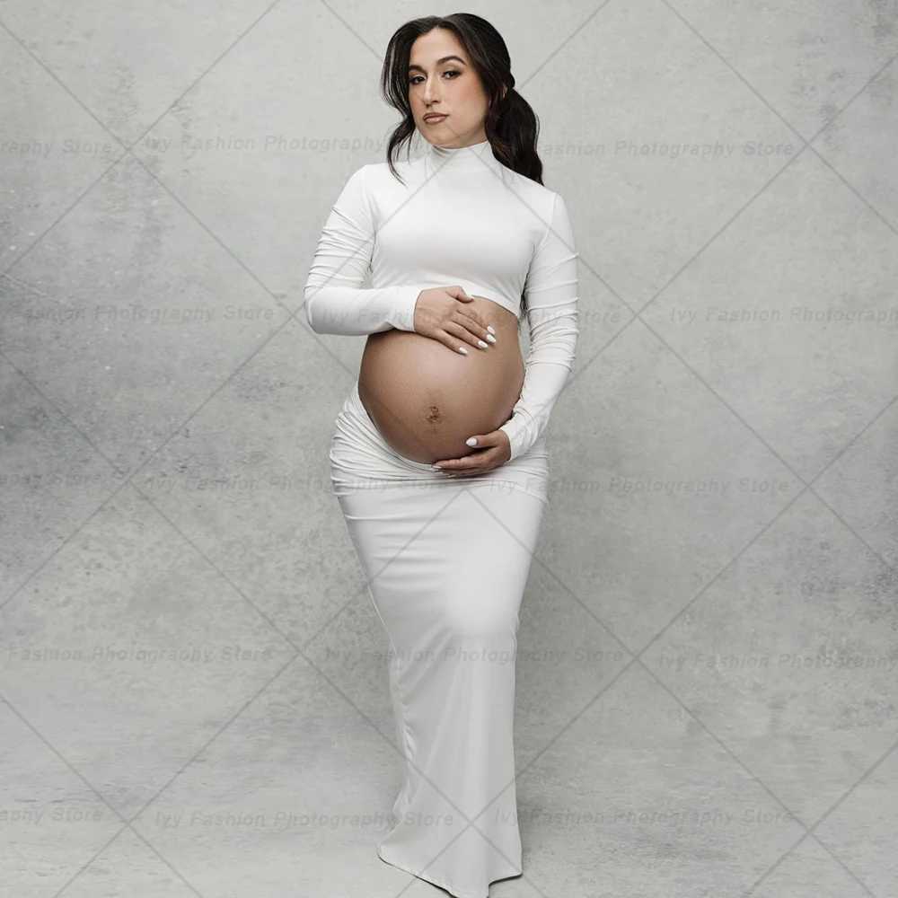 Maternity Photo Shooting Pregnancy Dress Elastic Fabric Slim Fit Exposed Belly Two Piece Set Photography Dress For Women X250224