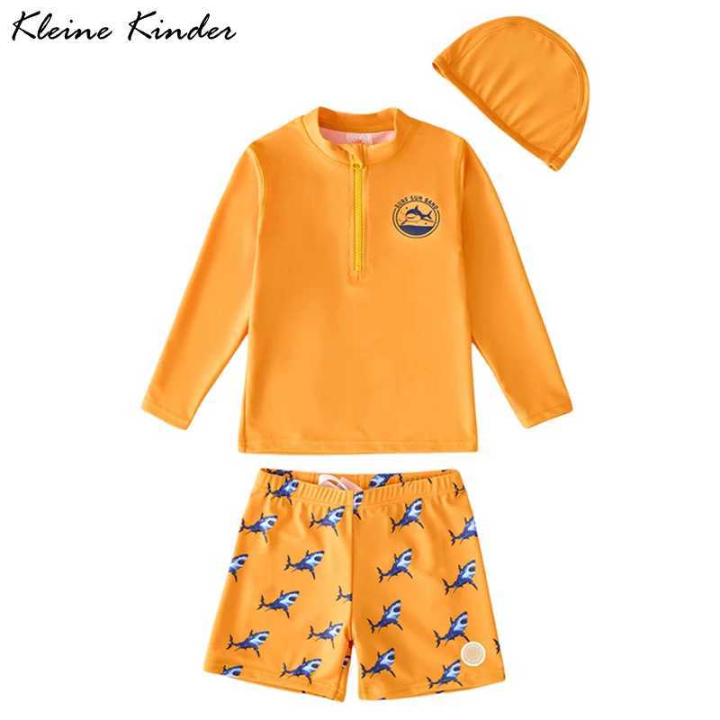 Childrens Swimsuit Orange Long Sleeve Rash Guard Kids UPF50 UV Protection Boys Beach Clothes Shark Swimming Bathing Suit Kids X250224