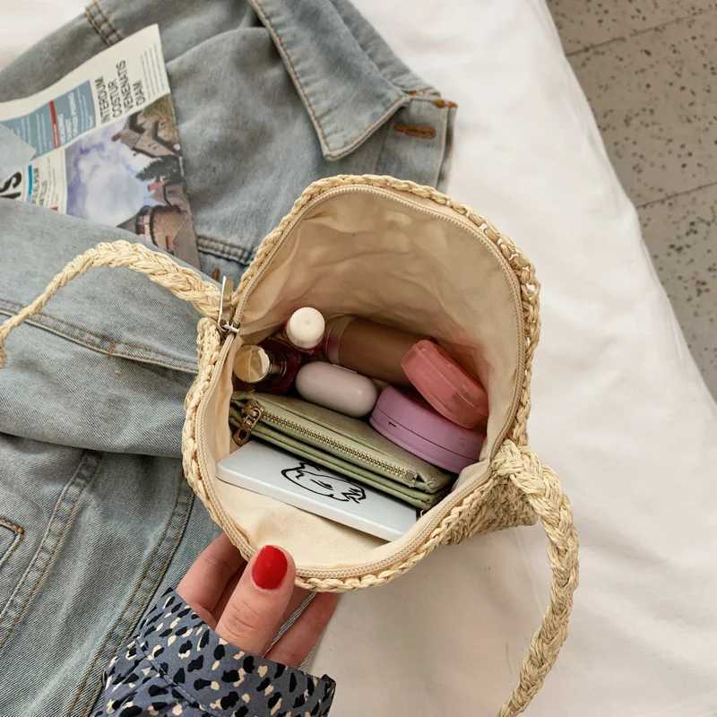 Summer Octagon Straw Bag Women Handmade Small Crossbody Bag Travel Beach Bag Round Messenger Bag Clutch Outing Ladies Handbag