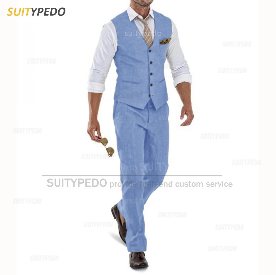 Linen Casual Slim Fit Ivory Suit Vest Pants Set 2 Pieces Business Summer Prom Wedding Tuxedos for Men Groomsmen 250222