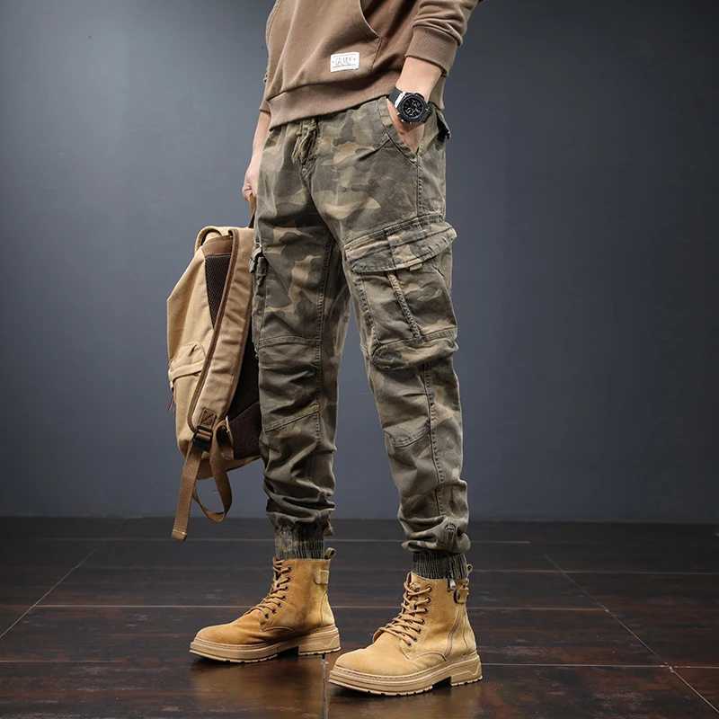 Camouflage Cargo Pants Mens Spring and Autumn Slim-Fitting Ankle-Tied Outdoor Mountaineering Leisure Tactics Tactical Pants W250225