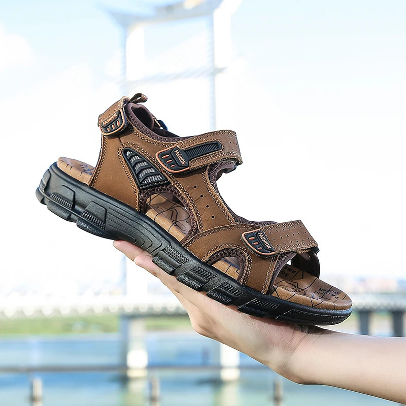 Classic Mens Sandals Summer Genuine Leather Sandals Men Outdoor Casual Lightweight Sandal Fashion Men Sneakers Size 38-46 250224