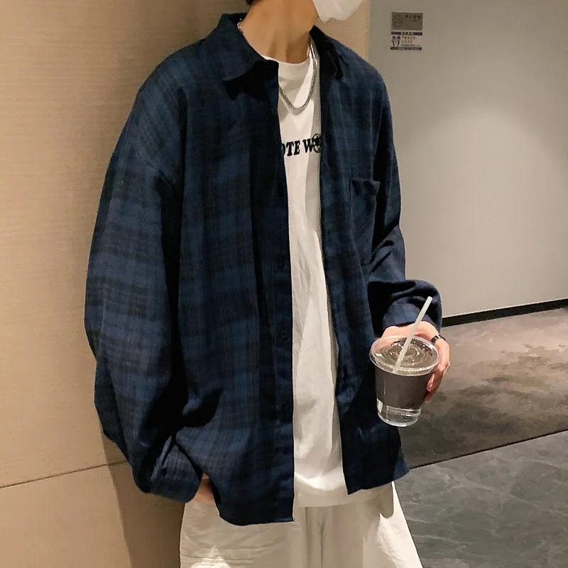 Plaid Anime Shirts for Men Blouses Mens Fashion Clothing Summer Korean Fashion Manga Festival Flannel Jacket Street Clothing 250220