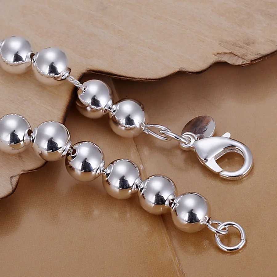 Wholesale high-quality and fashionable 925 sterling silver bracelets jewelry charm 8MM chain bead bracelets womens wedding gifts 20cmXJ250225