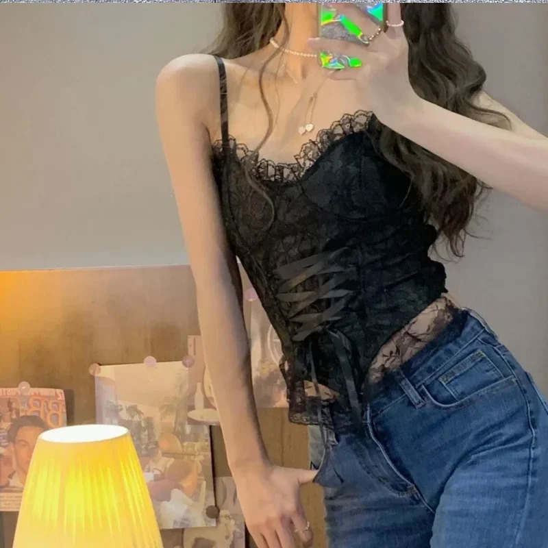 Clothes blouses sexy crop tops women corset lace bandage T-shirt camisole woman sling tank top fashion sleeveless waistcoat 250224