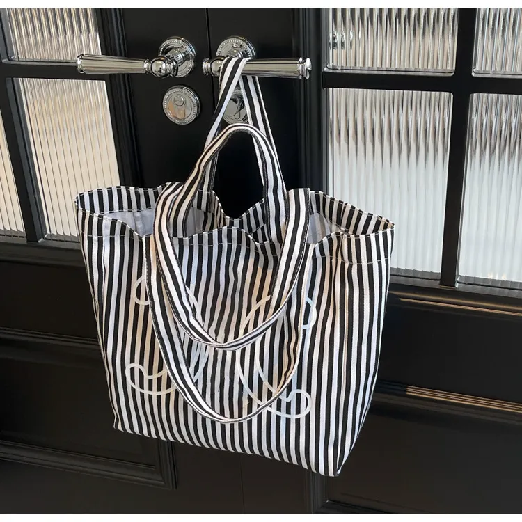 Stylish Multi-Functional Stripe Pattern Designer Canvas Purse - Big Volume Storage with Personalization Option