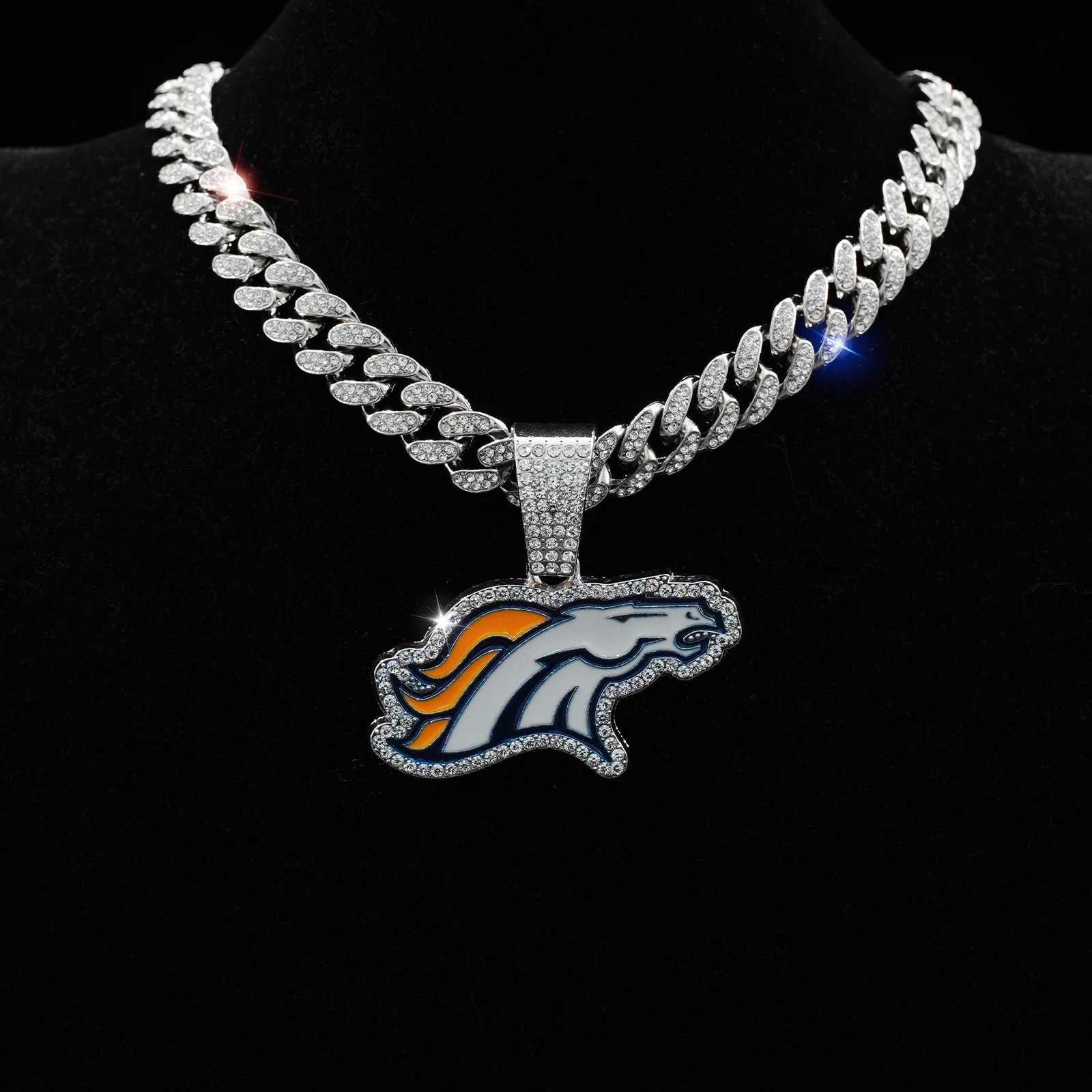 White Broncos Team Pendant with 50cm Bling Chain Stylish Jewelry Popar in Gems X250224
