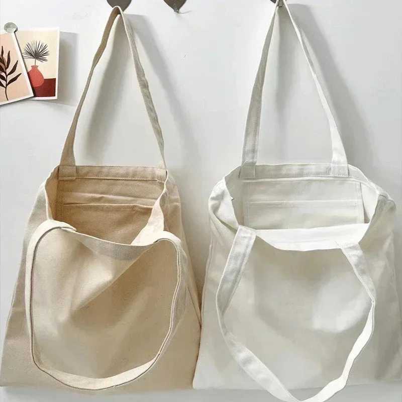 Casual Large Capacity Shoulder Bags Shopper Canvas Bag Fashion EcoTote Cotton Cloth Reusable DIY Linen Handbags for Women Man Z250224