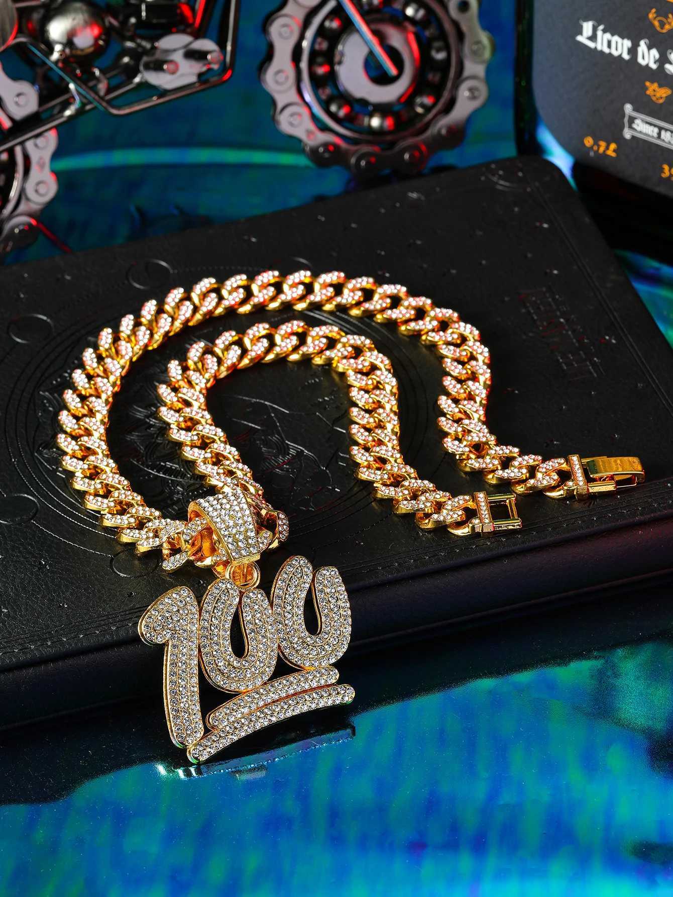 1 piece new hip hop number 100 points pendant necklace street rock punk pendant Cuban chain suitable for mens daily wear X250224