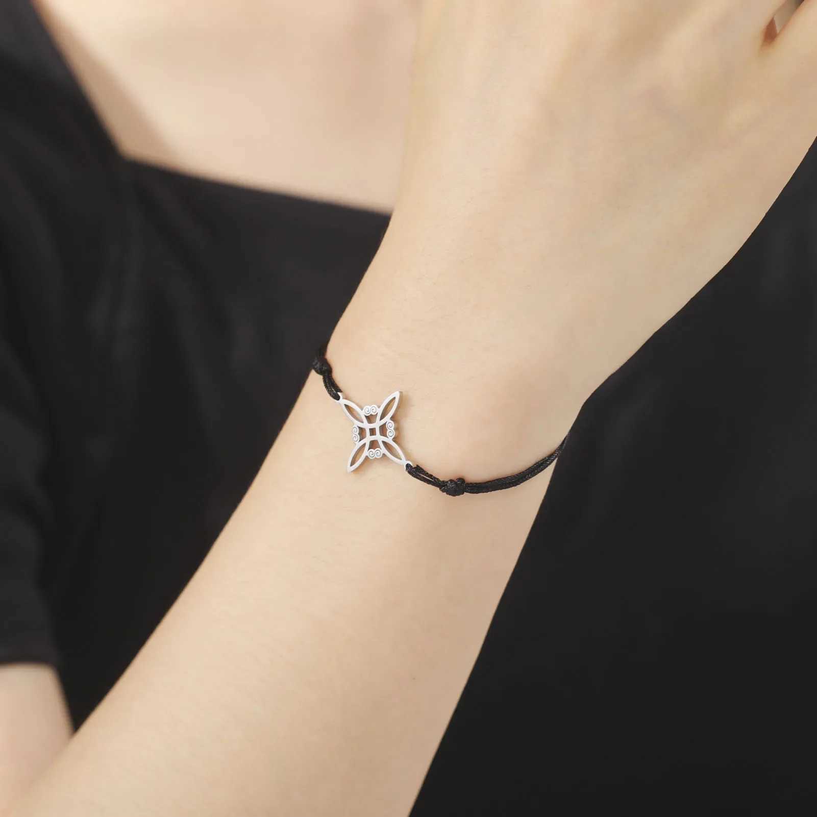 Womens Stainless Steel Charm Bracelet Womens Stainless Steel Charm Bracelet Red Black Wax Rope Bead Witchcraft Handicraft Jewelry Talisman GiftXJ25022