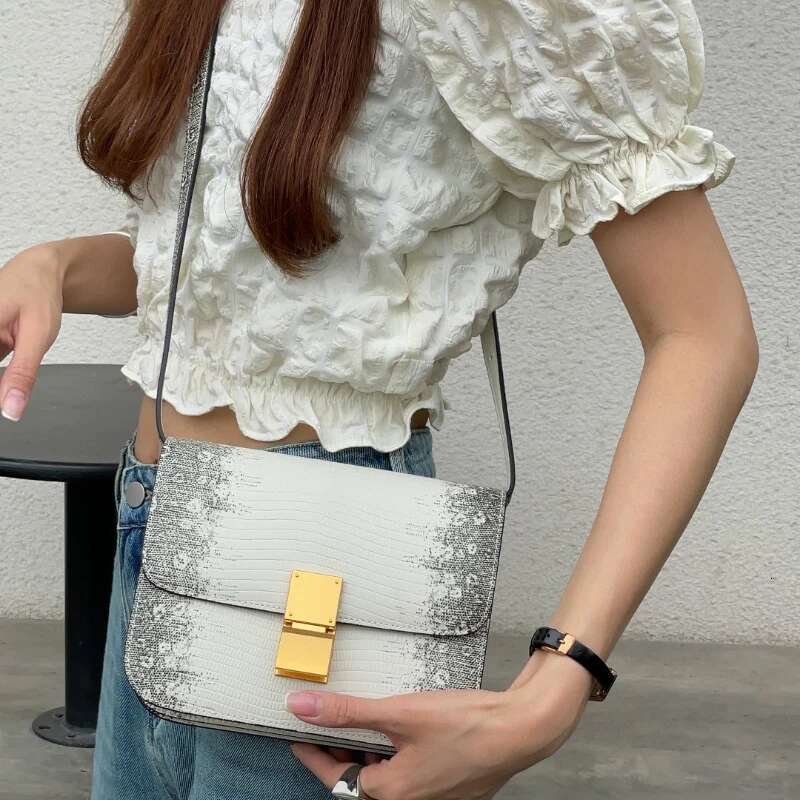 New Fashion Tofu Top Quality Leather Design Lizard Pattern Classic Crossbody Underarm Shoulder Women's Box Bag