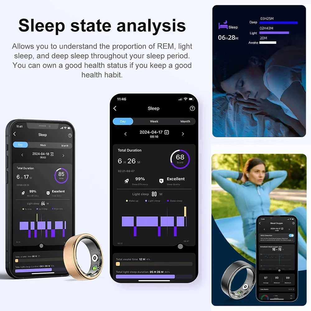 2024 Smart Ring Mens R03 R02 Heart Rate Health Monitor Smart Ring IP68 Waterproof Womens Smart Ring Sport Edition Android iOS W250225