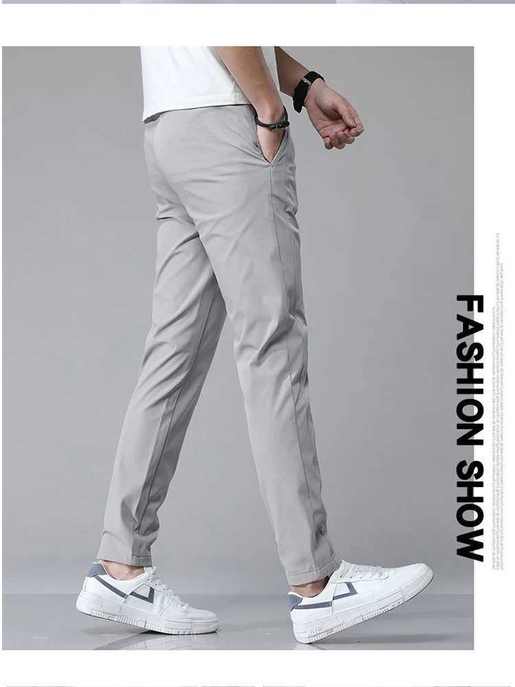Summer thin mens casual pants with elastic waist and cropped cotton linen ice silk youth mens pants cropped pants trendy pan W250225