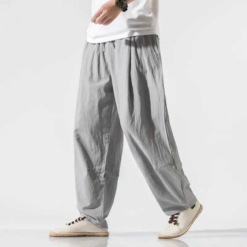 Mens Clothes New Summer Japanese Casual Streetwear Harajuku Cotton Linen Baggy Pants Male Solid Oversized Bloomers Trousers M-5XL W250225