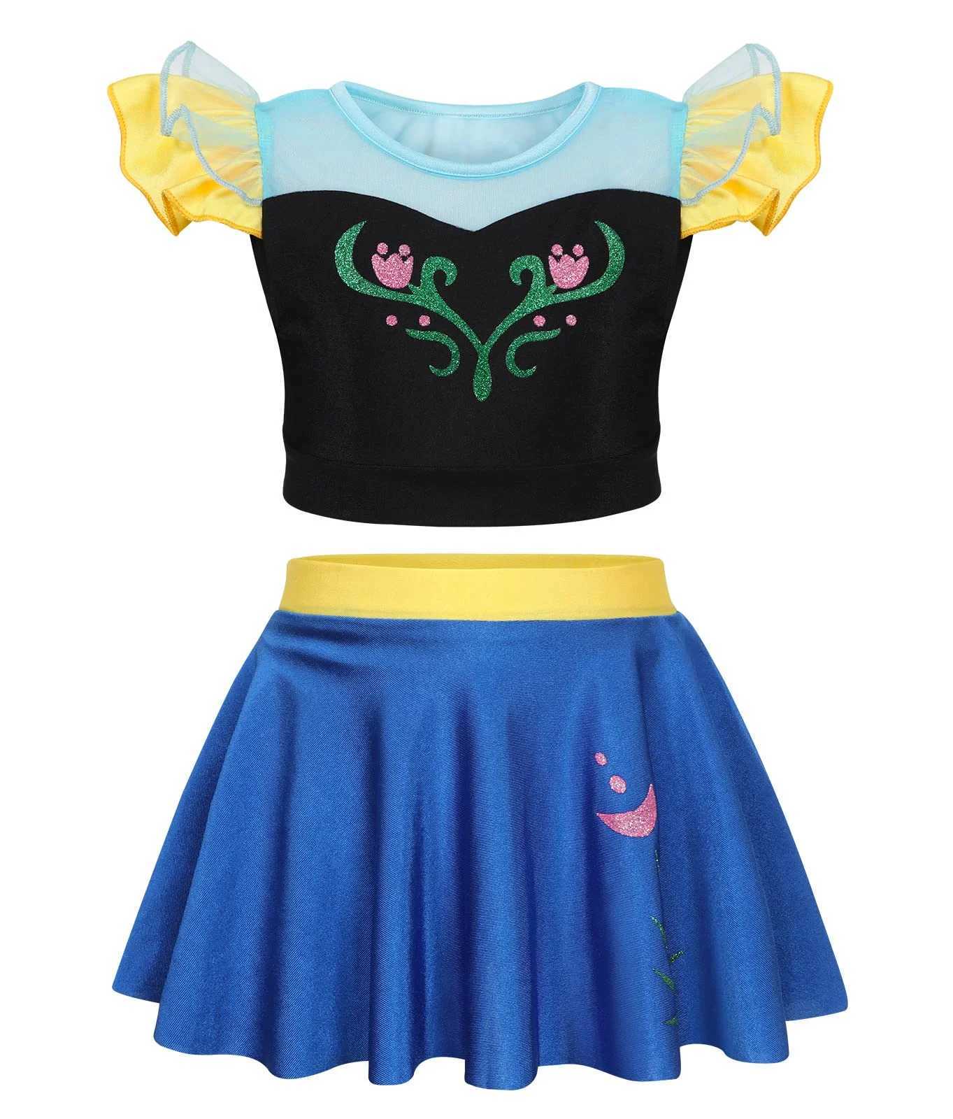 2PCS Swimsuit for Kids Girl Printed Flying Sleeve 2-10Y Children Bathing Summer Swimwear Anna Princess Snow Queen Bikini Set X250224