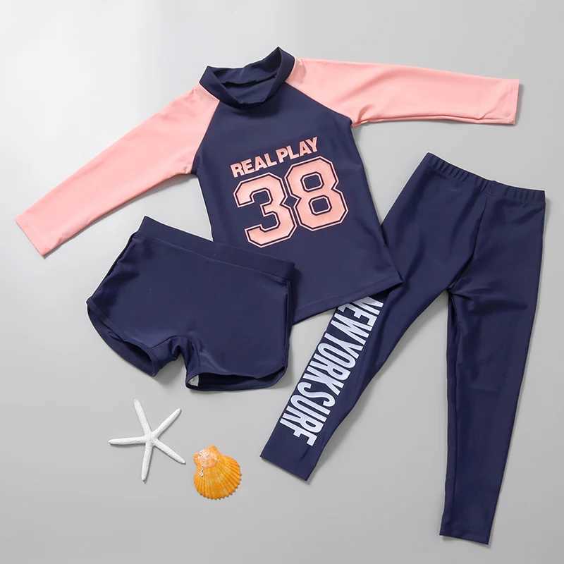 Childrens Swimwear Girls Split Swimwear Long-sleeved Korean Sun Sun-proof Swimwear Quick Dry clothing for children X250224