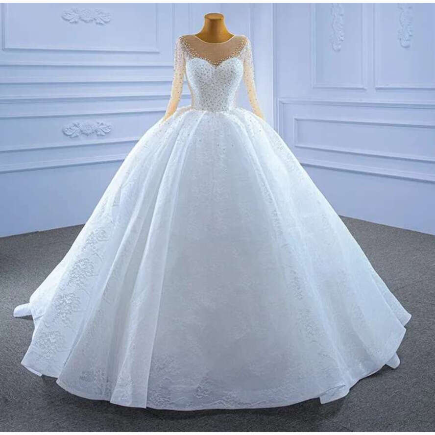 Princess Wedding Dress Sweetheart Sleeves Crystal Pearls Lace Bridal Formal Gown Arabic Dubai Custom Made Vestidos Noiva Robe De Mariage