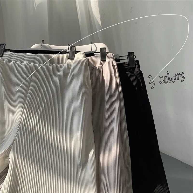 Korean version pleated straight pants mens new fashion elastic waist casual pants mens street clothing ice silk Trouser mens pants W250225