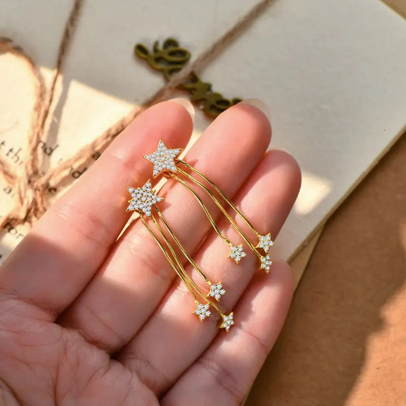 Lnngy 925 Sterling Silver Star Tassel Chain Earings Sparkling 1.2mm 1.0mm Drop Earrings For Women 2025 Jewelry 250221