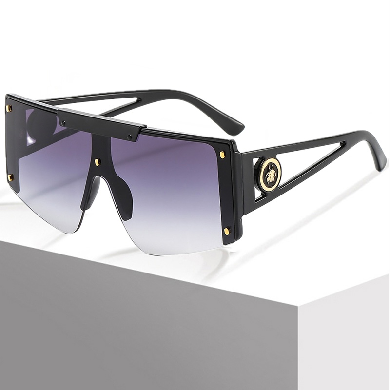 Oversized Steampunk Sunglasses Men One Piece Women Luxury Designer Steam Punk Eyewear Vintage Sun Glasses UV400 Retro Goggles Sport Rimless TJ15 CB CA