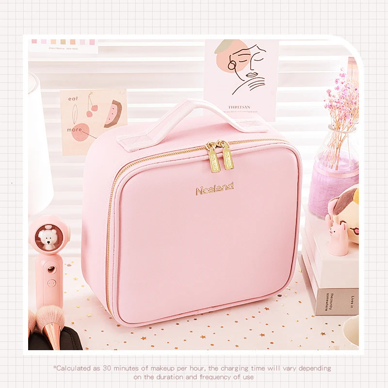 Travel Makeup bag with Large Lighted Mirror Partitionable Cosmetic Bag Professional Cosmetic Artist Organizer Waterproof Porta 250224