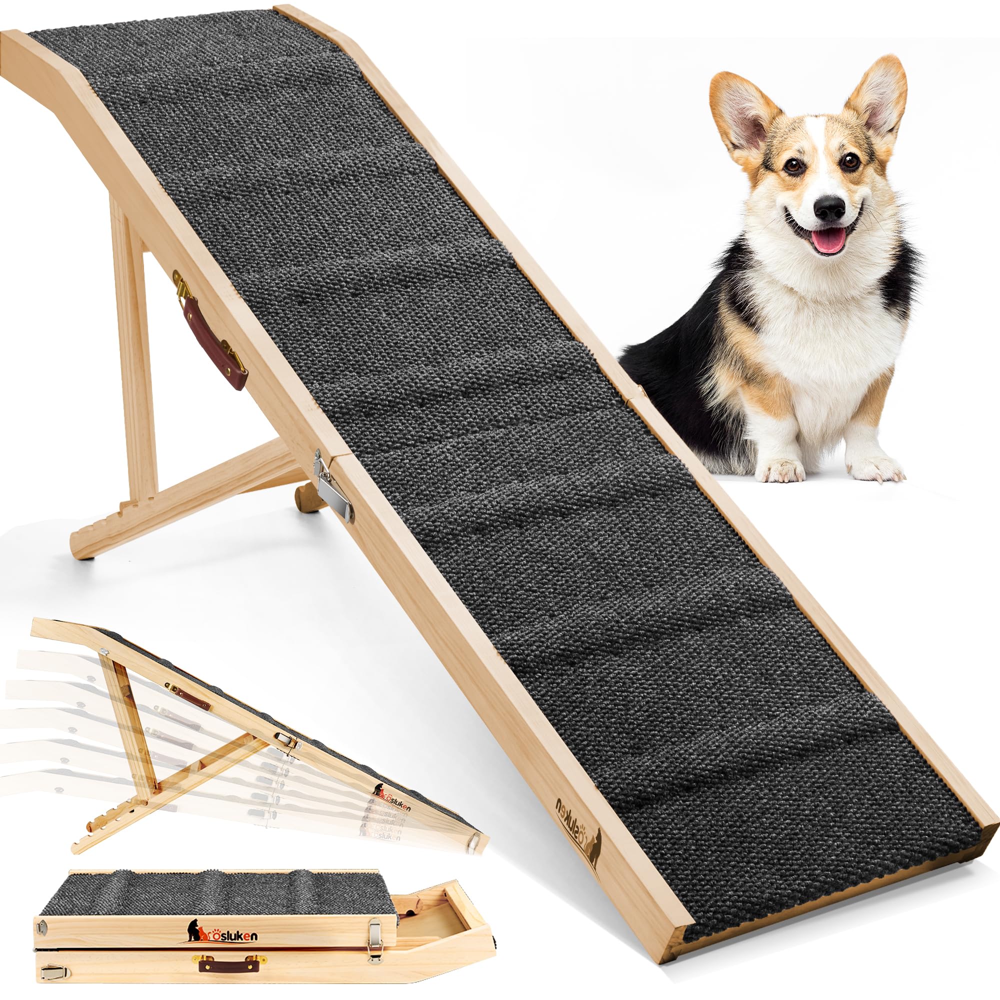 Dog Ramp for Large, Small & Old Dogs, 41.7" Long Upgrade Folding Pet Ramp for Car, Bed, Sofa, Couch, Portable Folding Dog Stairs Adjustable Heigh