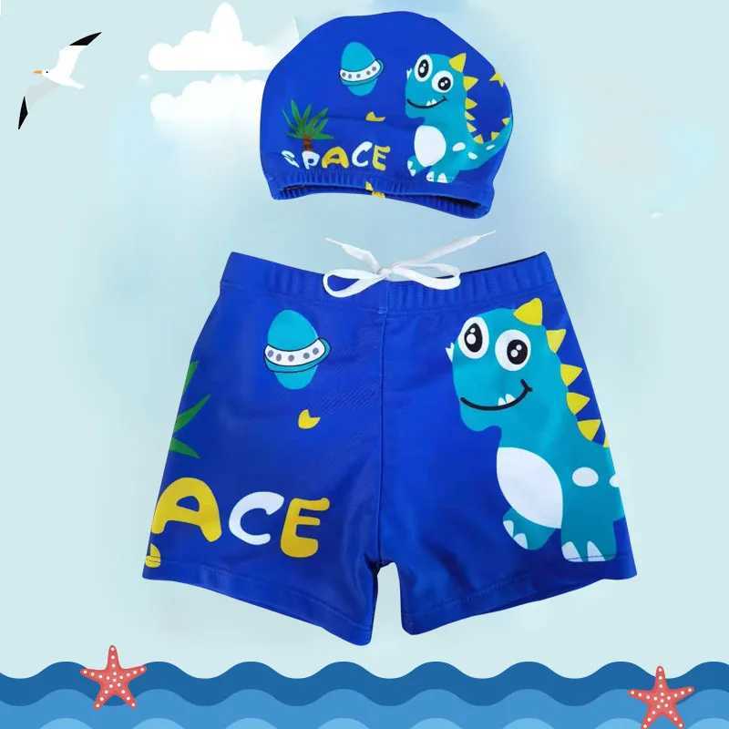 Children Swimming Trunk Boys 2024 Summer Shorts Pants+Swimming Cap Suit Toddler Beach Swimwears Cartoon Baby Clothes Swimwear X250224