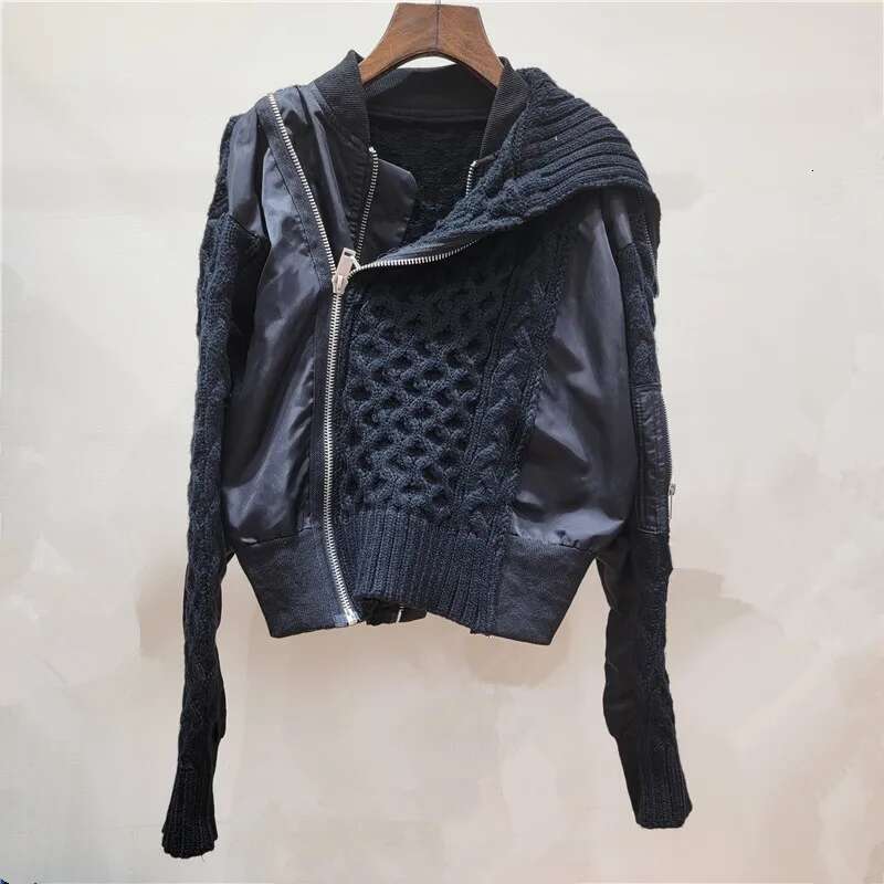 Getspring Women Jacket 2024 Autumn Winter Fashion Fake Two Side Zipper Turtleneck Sweater Ing Irregular Ladies Coat Tops