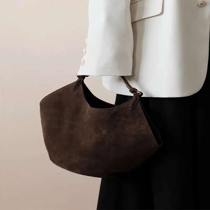 Lotus-Mini Suede Shoulder Bags For Women Elegant Chill Purses Large Capacity Basket Designer Handbag Inst Blogger Brand Hot