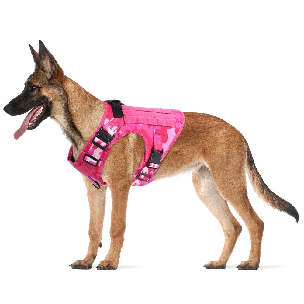 Military Pink Camouflage Dog Harness For Large Medium Dogs Harnesses Leash Adjustable Pet German Shepherd Tactical Training Vest 250224