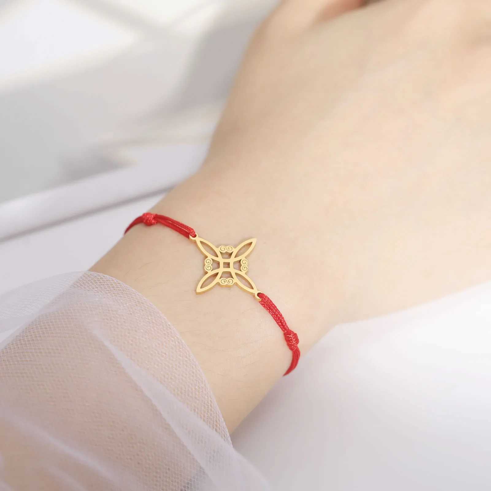 Womens Stainless Steel Charm Bracelet Womens Stainless Steel Charm Bracelet Red Black Wax Rope Bead Witchcraft Handicraft Jewelry Talisman GiftXJ25022