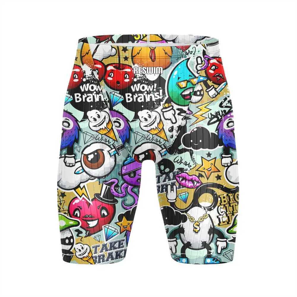 Mens Swim Shorts Beach Tights Trunks Training Swimming Swimsuit Printing Funny Swimwear Jammer Contest Sports Surf Diving TrunksXJ250224