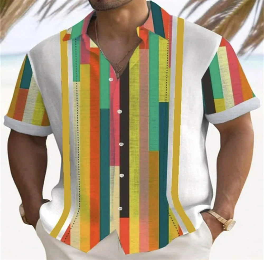 casual holiday style lapel mens shirt 3D printed fashionable short sleeved shirt button streetwear super 250224