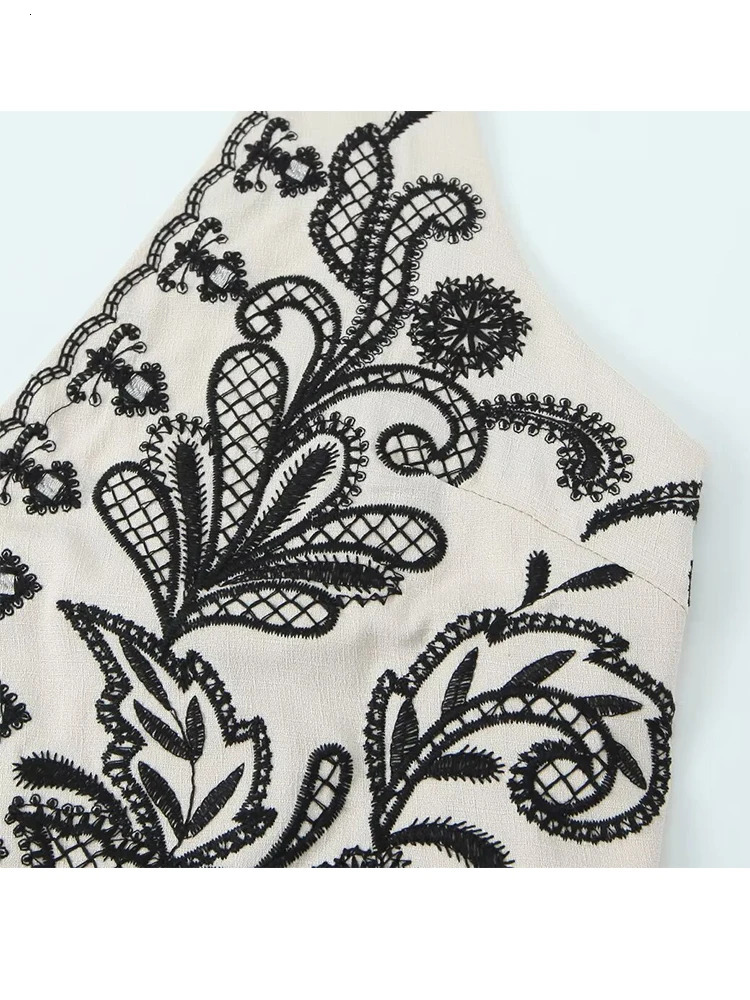 TRAF Women Fashion Embroidered 2PCS Skirts Set 2024 Chic Halter Shirt Neck Backless Top Summer Sexy Shorts Sets 250222