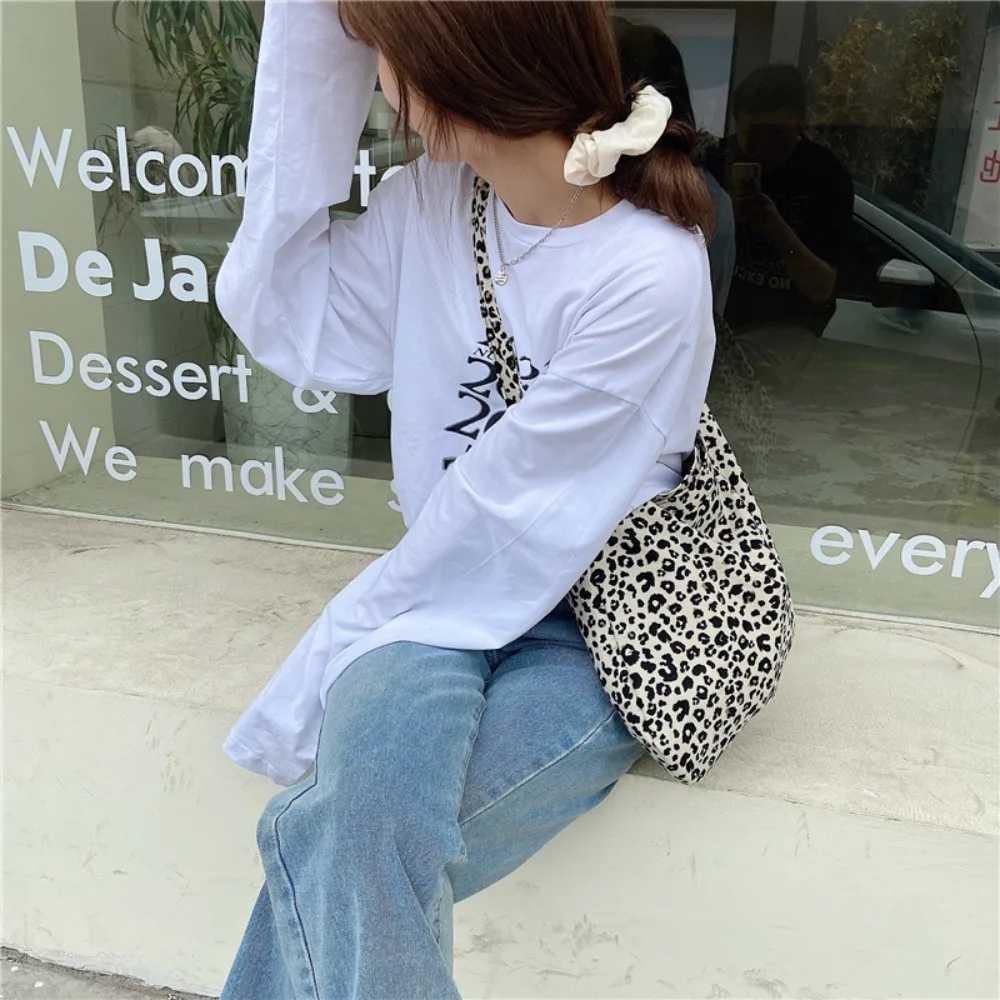 Leopard Print Shoulder Bag Fashion Large Capacity Floral Small Bags Striped Rose Canvas Bag Z250224