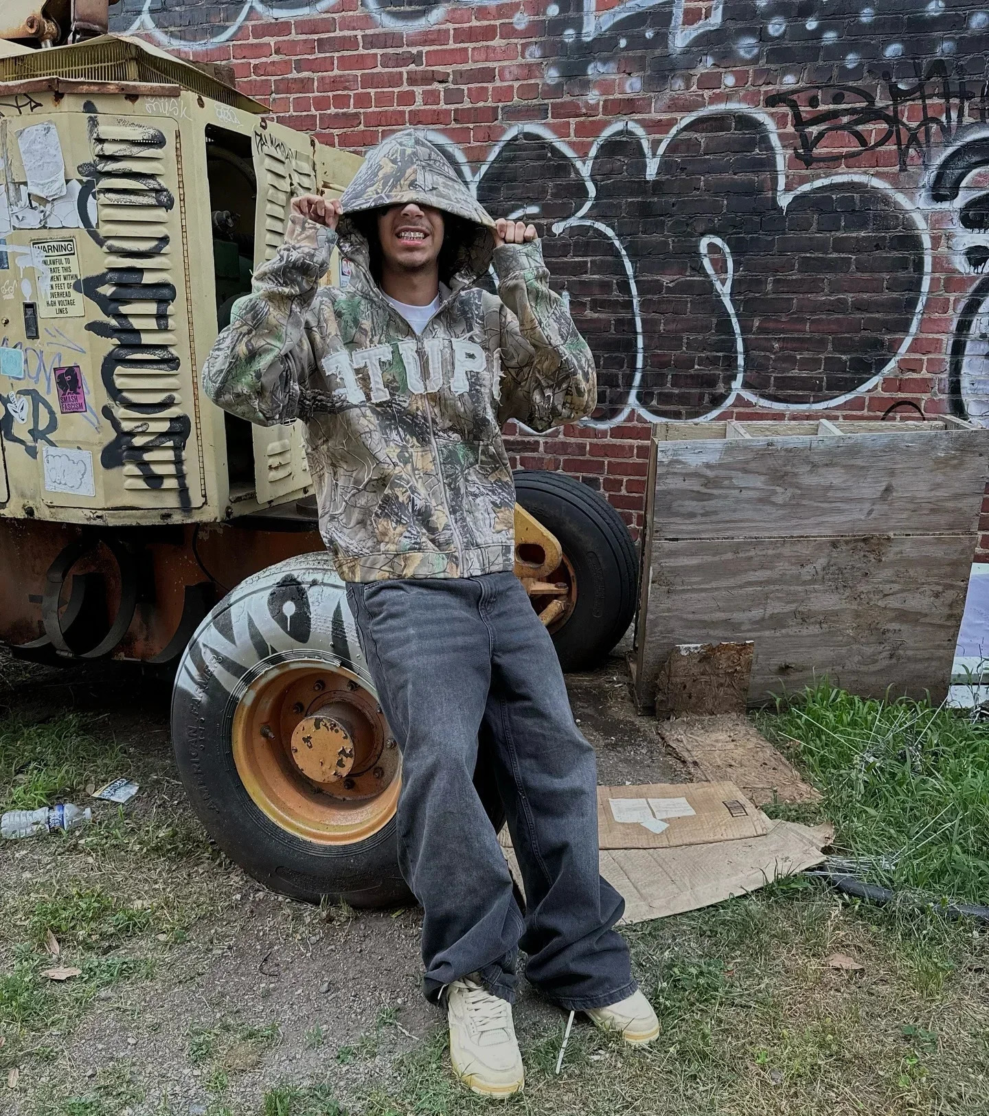 Retro Camouflage Patchwork Sweatshirt Loose Hoodie Oversize American Hip-Hop Street Rock Unisex Clothing Y2K 250225