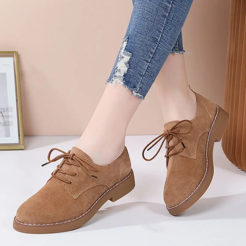 LIHUAMAO suede leather women shoes lace up round toe oxford csual shoes party office career work footwear sneaker250225