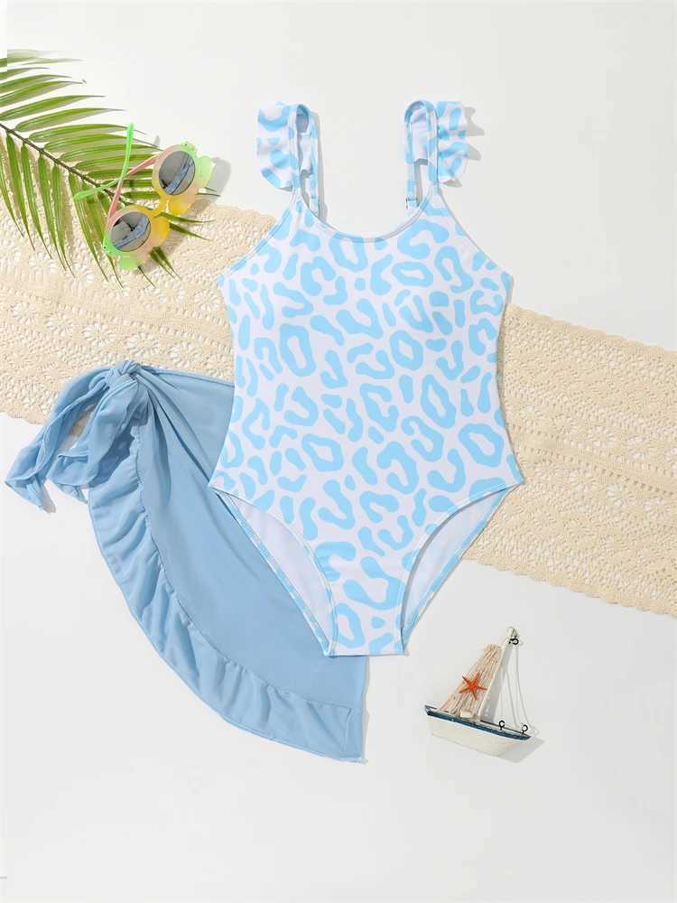 Bikini Girls Childrens Swimsuit 2025 New Leopard Ruffle Strap Swimsuit Childrens Swimsuit Summer Two Piece Beach Swimsuit X250224