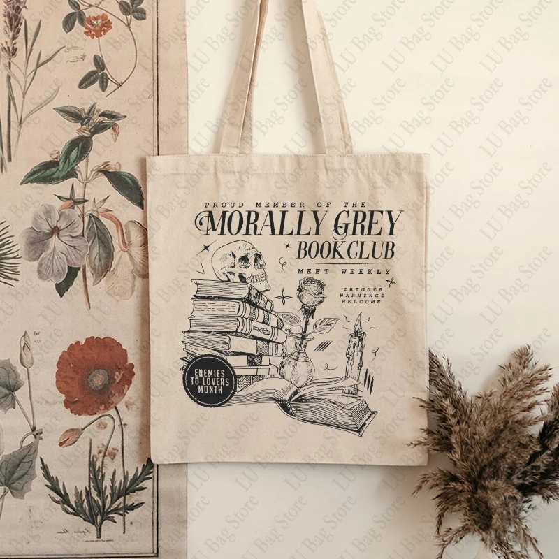 Morally Grey Book Club Dark Romance Crewneck Tote Bag Canvas Shoulder Bags Shopping Bag Bookish Gift for Book Lover Reader Z250224