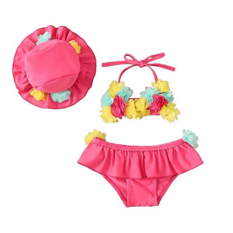 Infant Baby Girl Swimsuit 3D Flower Sleeveless Halter Tank Top Bikini Bottom with Sun Hat Set 0-24M X250224