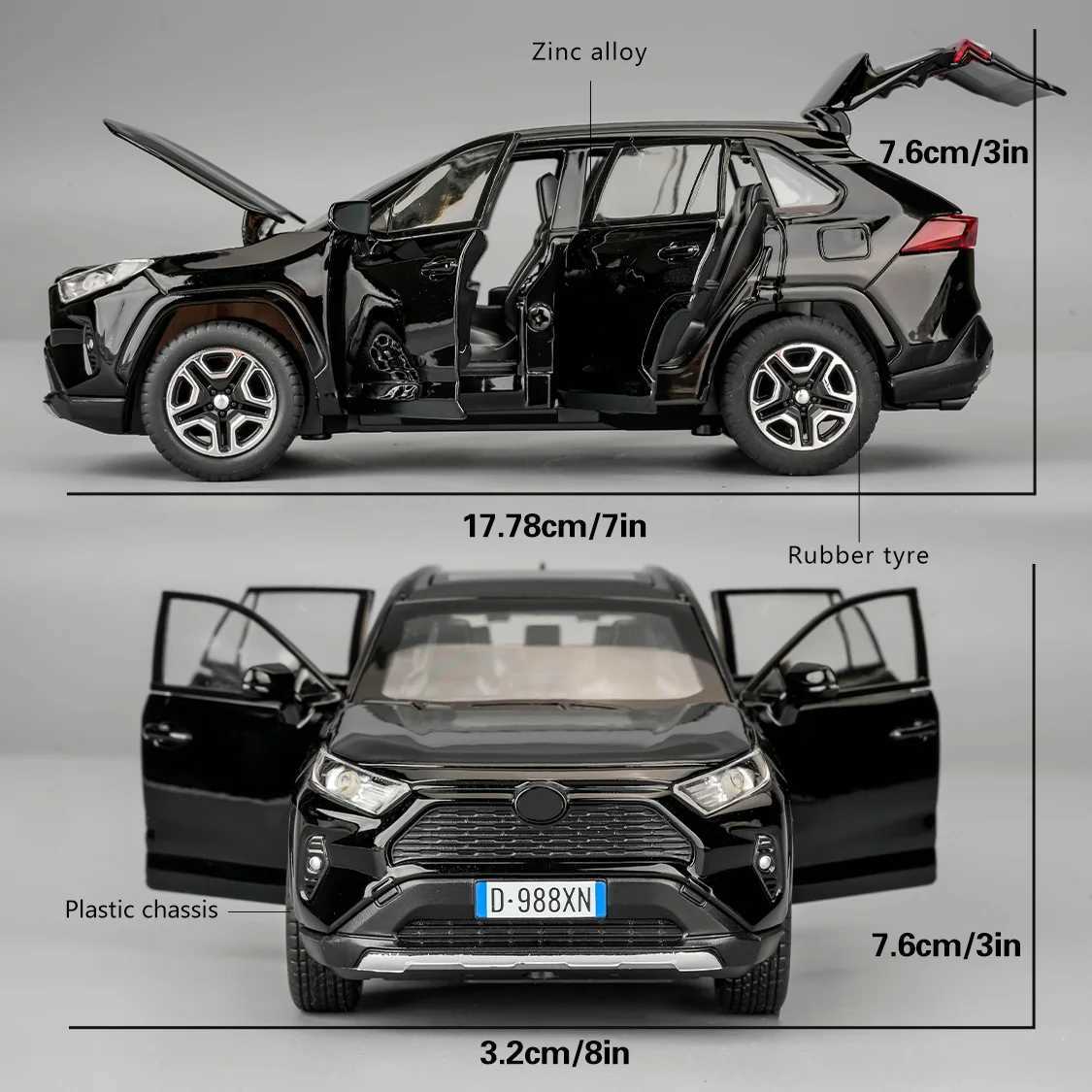 Model 1/32 RAV4 Alloy Diecast Collectible Car with Light and Sound Toy Vehicle Door Can Be Opened for Boys Kids Toddler Free shipping