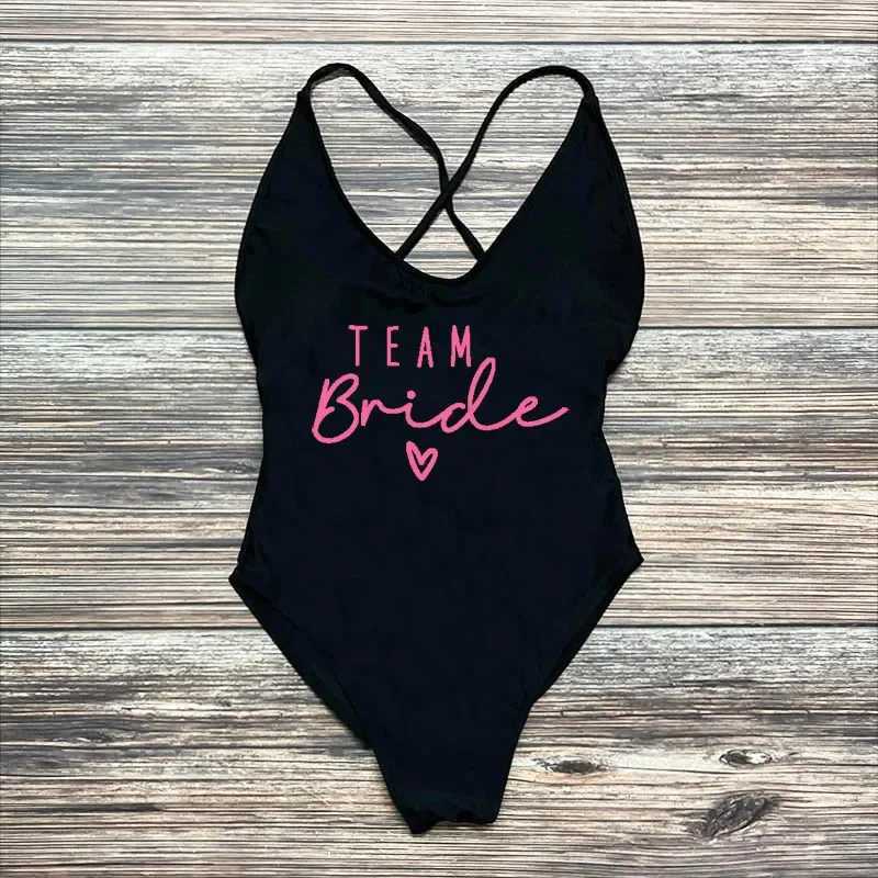 Sexy Padded Gold Print Team Bride One-Piece Swimsuit Squad Women Swimwear Bachelorette Party Bathing Suit Summer Beachwear S-3XL X250224