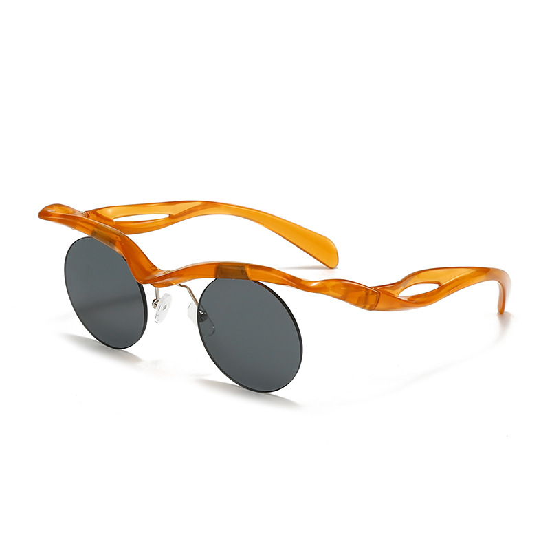 2025 cross-mirror European and American sunglasses women's round frame sunglasses men's trend ins, half-frame eyebrows no-frame sunglasses