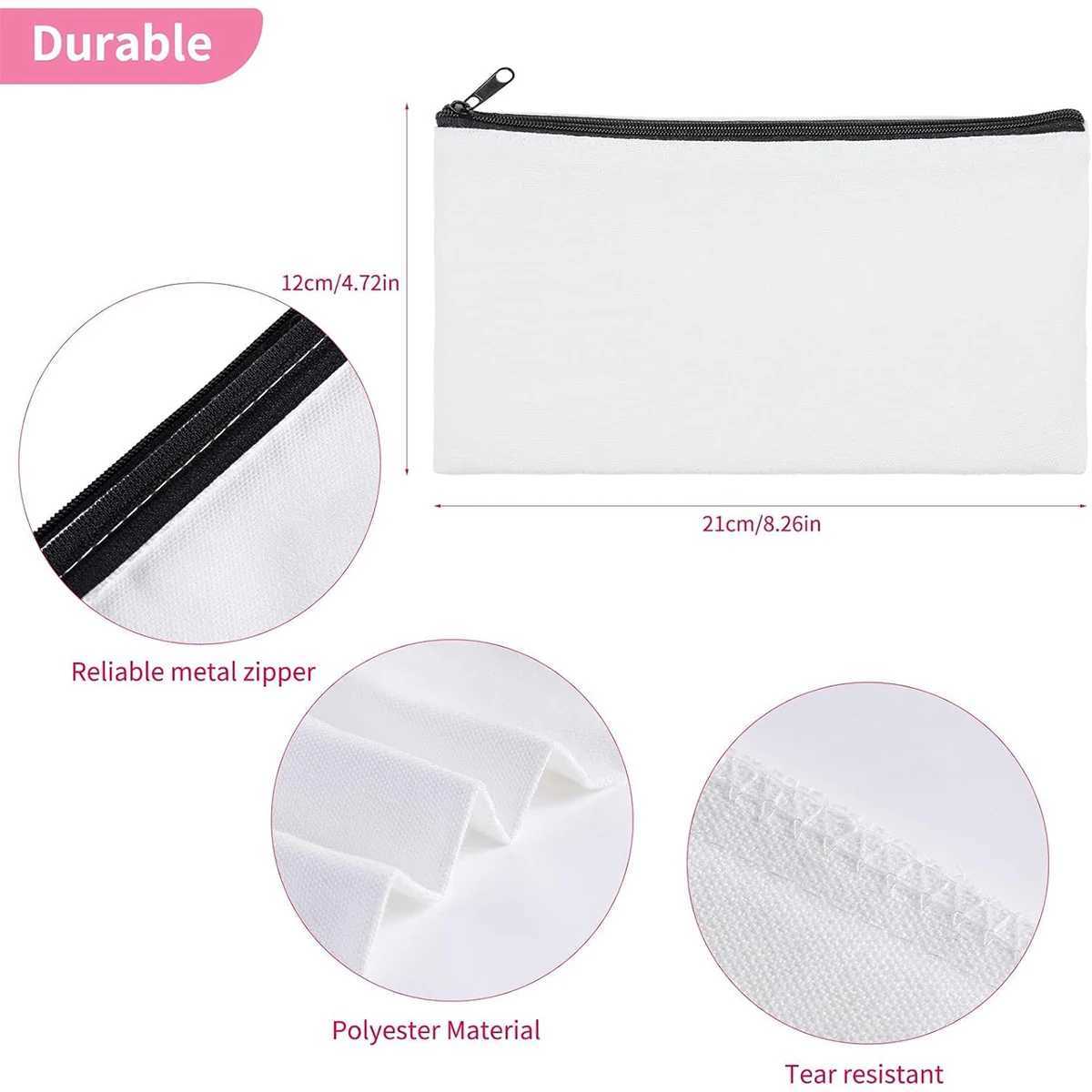 DIY White Sublimation Tote and Cosmetic Bag Pencil Case- Reusable Canvas Grocery Bag with Zippered Makeup Pouch Z250224