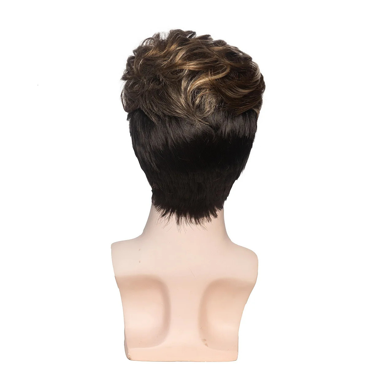 HANEROU Mens Short Synthetic Wig Wavy Curly Brown Black Ombre Pixie Cut Wig for Daily Cosplay Party Heat Resistant 250224