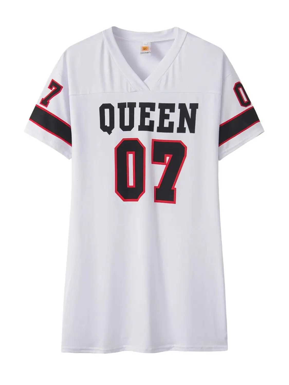 Fashionable V-neck queen letter printed dress short Sve basket sports style sexy loose Fe clothing streetwear casual wearXJ250224
