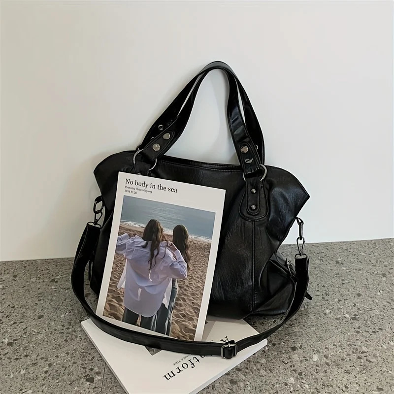 High Quality Casual Soft Women Tote Shoulder Bags Large Capacity leather Shopper Bag Fashion Black Zipper Travel Handbag 250224